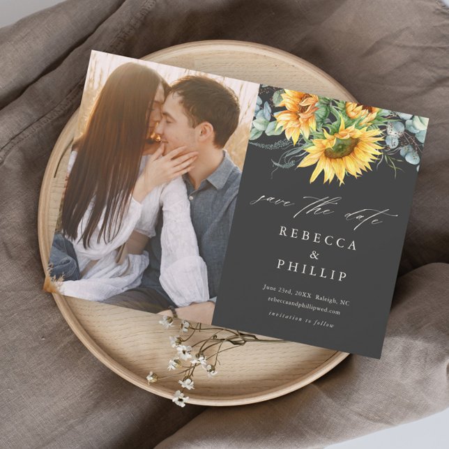 Reserva La Fecha Guardar la fecha de boda rústica de girasol y euca (Subido por el creador)