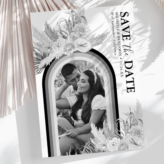 Reserva La Fecha Guardar la fecha de la boda boho negro blanco flor (Subido por el creador)