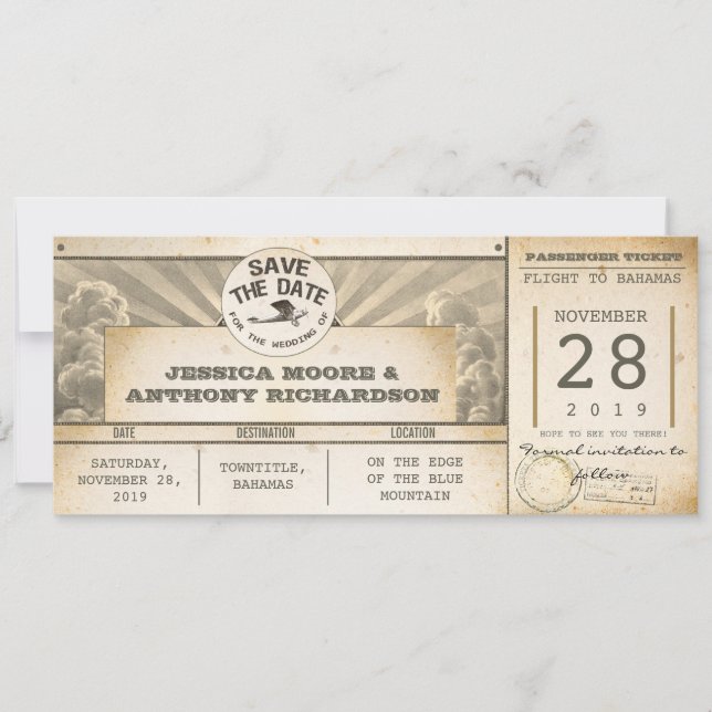 Reserva La Fecha guardar la fecha de los billetes de vuelo - invita (Anverso)
