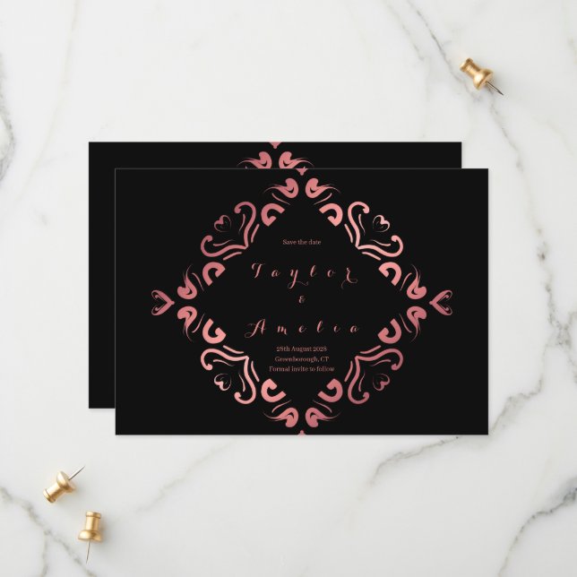 Reserva La Fecha Guardar la fecha de oro del Rosa negro (Anverso/Reverso In Situ)