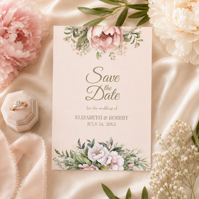 Reserva La Fecha Guardar la fecha de peonía rosada polvorienta (Dusty Blush Peony Save the Date)