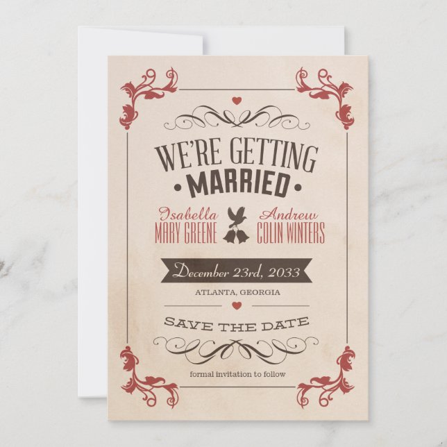 Reserva La Fecha Guardar la fecha de vintage (Anverso)