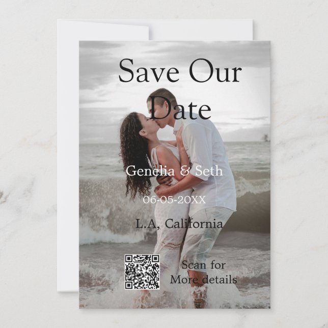 Reserva La Fecha Guardar la fecha detalles del código QR de escaneo (Anverso)