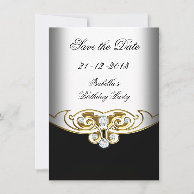 Reserva La Fecha Guardar la Fecha Elegante Blanco Negro Oro Diamant (Anverso)