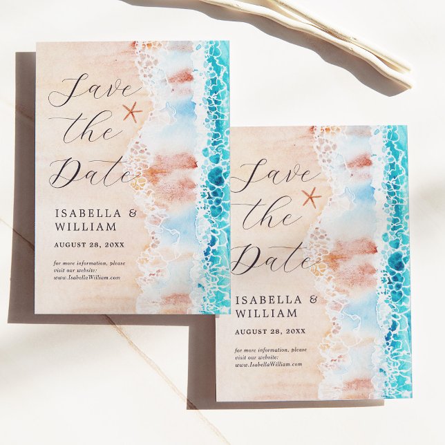 Reserva La Fecha Guardar la fecha Elegante pintura de playa con acu (Subido por el creador)