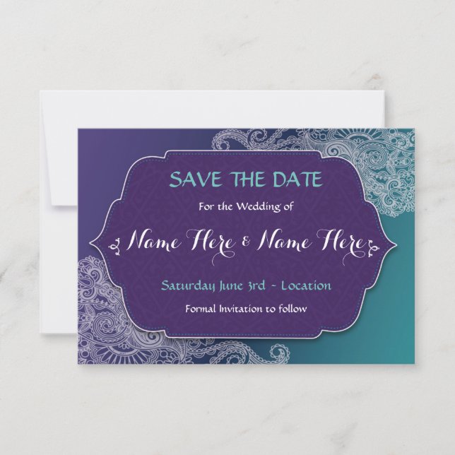 Reserva La Fecha Guardar La Fecha Estilo Henna Jewel Wedding Invita (Anverso)