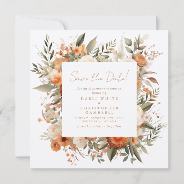 Reserva La Fecha Guardar la fecha floral botánico otoñal elegante (Anverso)