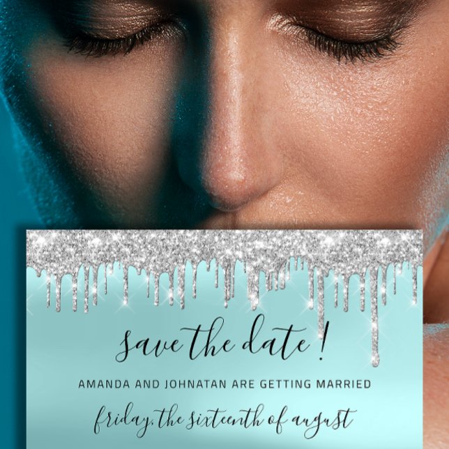 Reserva La Fecha Guardar La Fecha Gris Plateado Azul Chispas Gotear (Save The Date Silver Gray Blue Spark Drips Aqua)