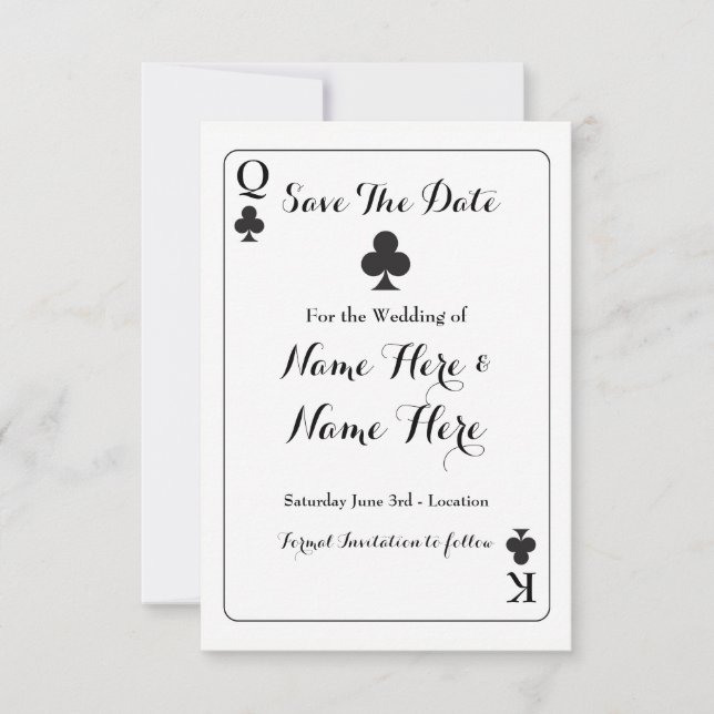 Reserva La Fecha Guardar La Fecha King Clubs Ace Spades Wedding Inv (Anverso)