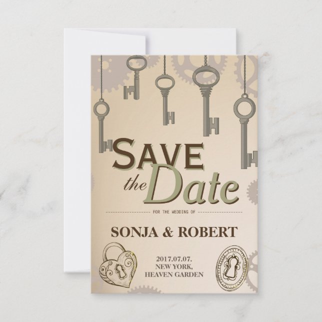 Reserva La Fecha Guardar la fecha - Lágrimas y teclas de Steampunk (Anverso)