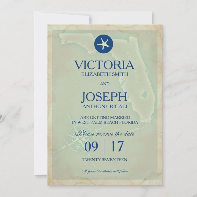 Reserva La Fecha Guardar la fecha - Mapa de época de Florida (Anverso)