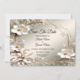 Reserva La Fecha Guardar la fecha Marco Floral Blanco Ornate