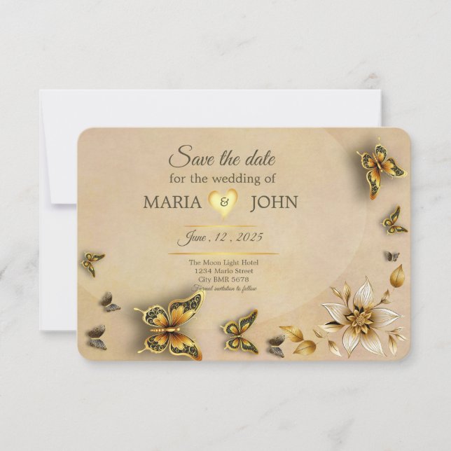 Reserva La Fecha Guardar la fecha mariposas original (Anverso)