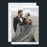 Reserva La Fecha Guardar la fecha minimalista<br><div class="desc">Esta moderna boda fotográfica, salvo la tarjeta plana de fecha, tiene un diseño limpio y minimalista. La parte delantera incluye una sola foto emparejada con un tipo de letra elegante. En la parte trasera, he incluido la fecha y el lugar. He puesto el fondo como transparente, de modo que el...</div>