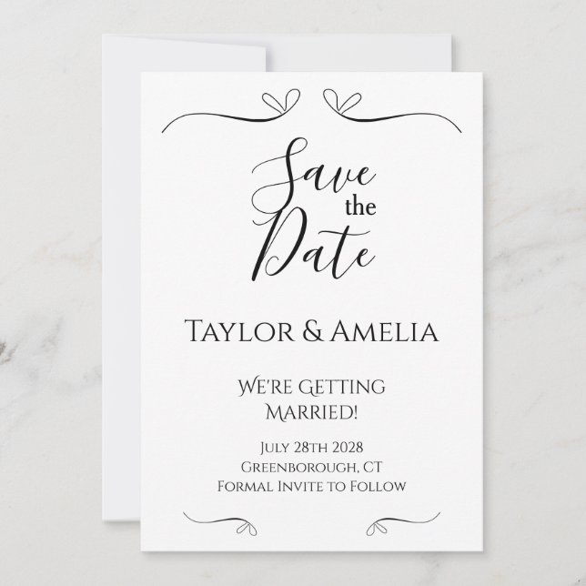 Reserva La Fecha Guardar la fecha moderna en blanco y negro (Anverso)