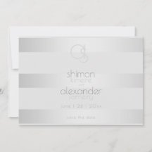 Guardar la Fecha | Monograma de Franjas Plateadas 