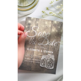 Reserva La Fecha Guardar La Fecha Rustic Wood Mason Jar String Ligh