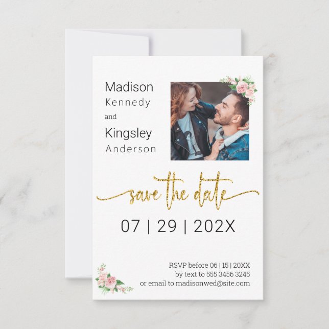 Reserva La Fecha Guardar la foto de la primavera floral rosa de la  (Anverso)