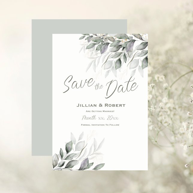 Reserva La Fecha Guardar las hojas de acuarela elegantes de fecha (Save The Date Elegant Watercolor Leaves)
