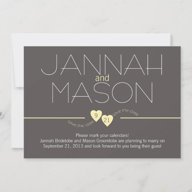 Reserva La Fecha Guardar los corazones amarillos de fecha (Anverso)