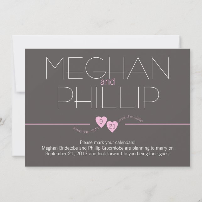 Reserva La Fecha Guardar los corazones rosados de fecha (Anverso)