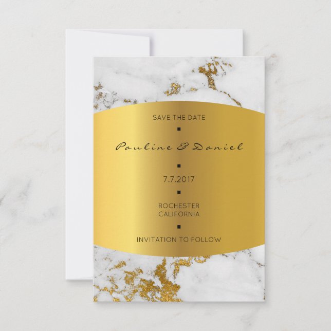 Reserva La Fecha Guardar Mínimo La Fecha Marble Gris Blanco Oro (Anverso)