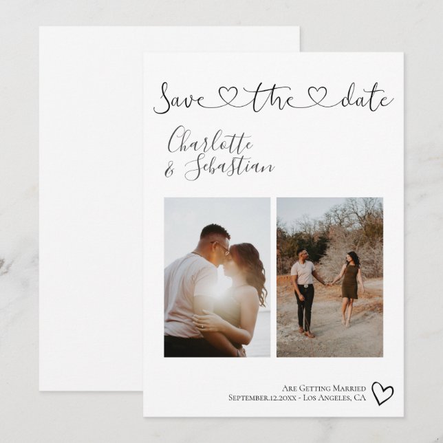 Reserva La Fecha Guardar nuestra fecha manuscrita Corazón foto pers (Anverso / Reverso)