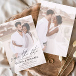 Reserva La Fecha Guardar simple Boda de fotos de fecha<br><div class="desc">Transparencia cubriendo fotos personalizados y personalizadas en la parte delantera y trasera de las elegantes y modernas Invitaciones a la Boda de Citas - incluye hermosa y elegante tipografía de escritura para la celebración especial del Día de la Boda.</div>