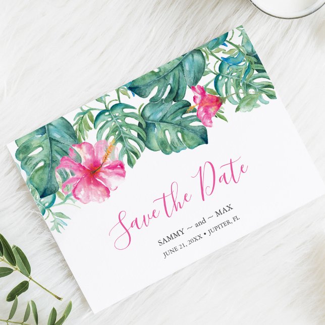 Reserva La Fecha Guardar tropical la fecha para el Boda (Tropical destination save the date for wedding. Hand painted watercolor art by Victoria Grigaliunas)