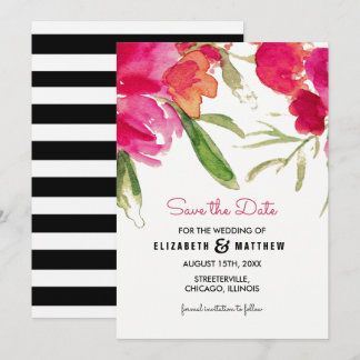 Reserva La Fecha Guarde la fecha. Boda floral de acuarela fucsia
