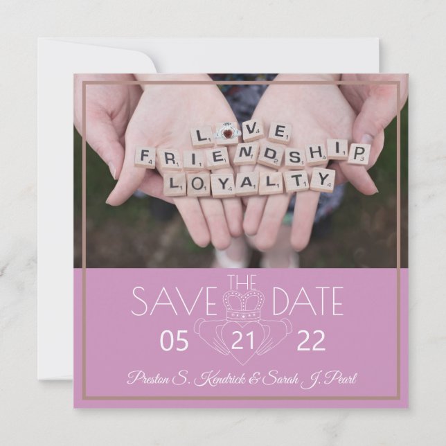 Reserva La Fecha Guarde la fecha Claddagh Lila Rosa (Reverso)