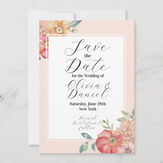 Reserva La Fecha Guarde la fecha Flores de verano acuarela (Anverso)