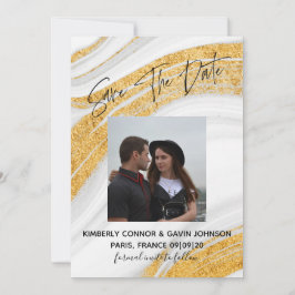 Reserva La Fecha Guarde la Fecha | Mármol Blanco, Gris y Dorado