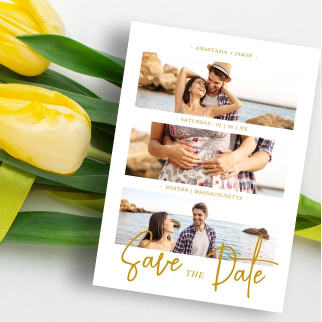 Reserva La Fecha Guay Fake Golden Romantic Boda 3 Multi Fotos (Subido por el creador)