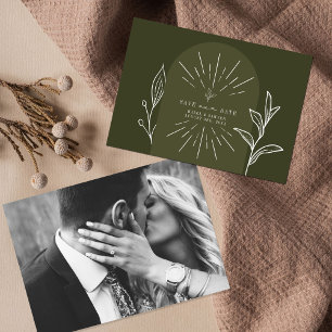 Reserva La Fecha Guión artístico de línea Boda verde foto