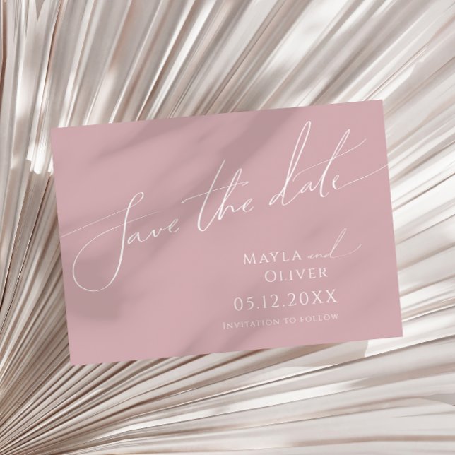 Reserva La Fecha Guión caprichoso | Rosa polvoriento horizontal (Subido por el creador)