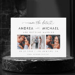 Reserva La Fecha Guión cardíaco y Boda romántico de 3 Collages de f<br><div class="desc">Sorprenda a sus seres queridos con esta elegante tarjeta Save the Date,  que incluye escritura romántica para el corazón,  3 collage de fotos y el texto de su personalizado. Añade fácilmente tus propios detalles haciendo clic en la opción "personalizar".</div>