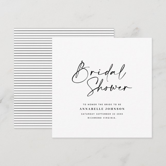 Reserva La Fecha Guión casual simple ducha de novia blanca (Anverso / Reverso)
