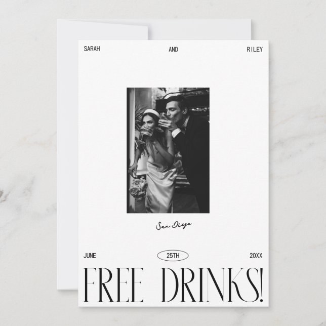 Reserva La Fecha Guión de bebidas gratis simple moderno (Anverso)
