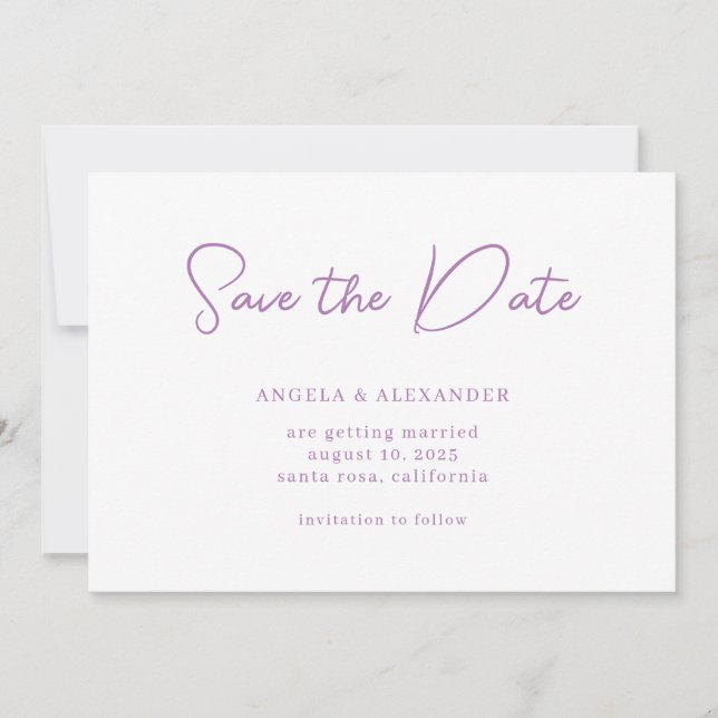 Reserva La Fecha Guión de boda de lavanda moderna (Anverso)