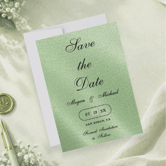 Reserva La Fecha Guion de boda minimalista de estilo lino verde sal