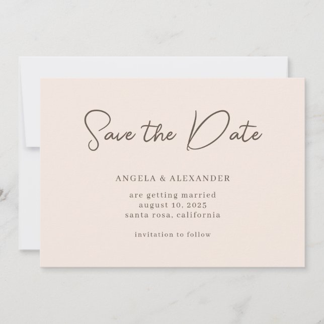 Reserva La Fecha Guion de boda moderno beige marrón (Anverso)