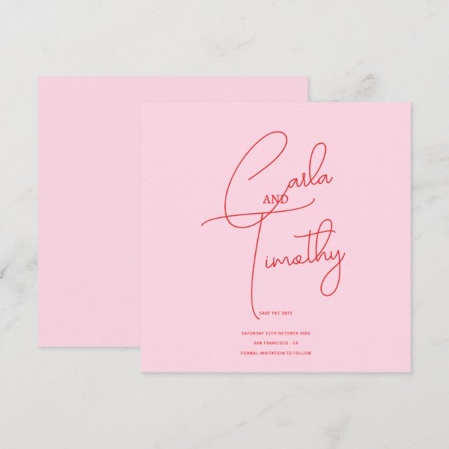 Reserva La Fecha Guión de Caligrafía Moderna Bodas Rosa Rojo (Anverso / Reverso)