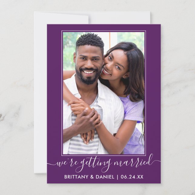 Reserva La Fecha Guión de moda para casarse con morado (Anverso)