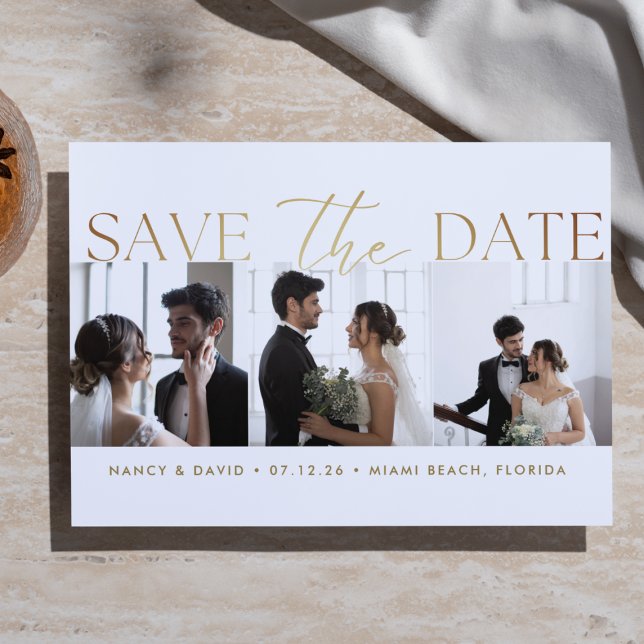 Reserva La Fecha Guión de oro blanco 3 foto Collage boda  (Subido por el creador)