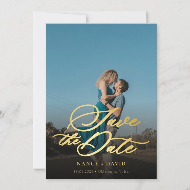 Reserva La Fecha Guión dorado código Qr foto boda (Anverso)
