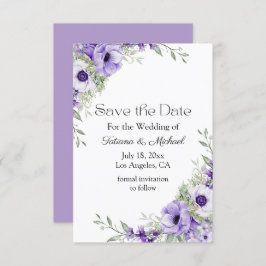 Reserva La Fecha guión elegante acuarela morado floral botánico