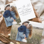 Reserva La Fecha Guión elegante Guardar la foto de fecha Minimalist<br><div class="desc">Boda Guardar las tarjetas de fecha que tienen una foto en la parte delantera y trasera. Las tarjetas Save the Date contienen una moderna tipografía de escritura cursiva con letras a mano que son elegantes,  simples y modernas para usar después de la celebración del día de la boda.</div>