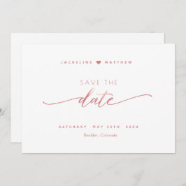 Reserva La Fecha Guión elegante, Rubor rosa, Boda blanco simple