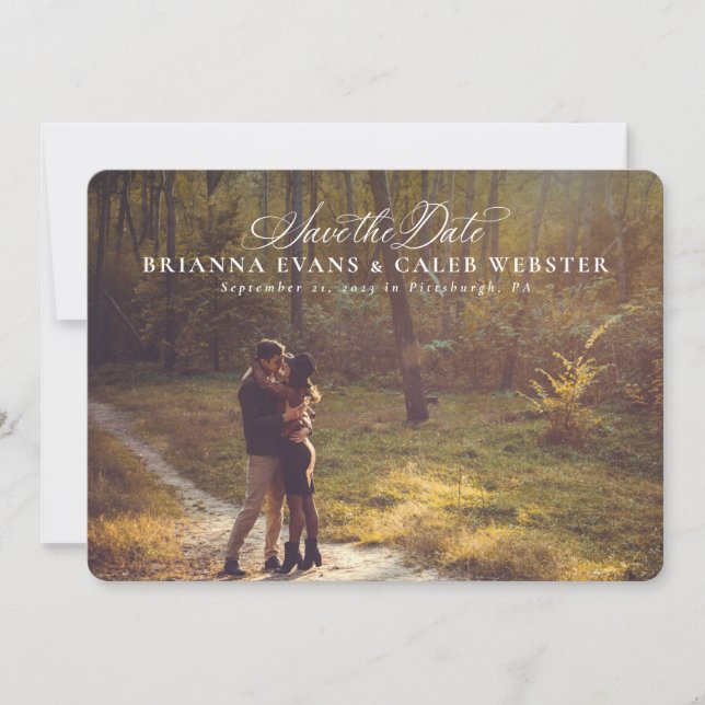 Reserva La Fecha Guión elegante simple una foto (Anverso)